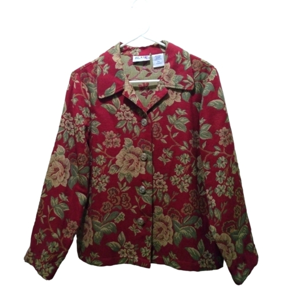 Vintage (1985) Blair Red & Green Tapestry Button Up Jacket Size S - Picture 1 of 10